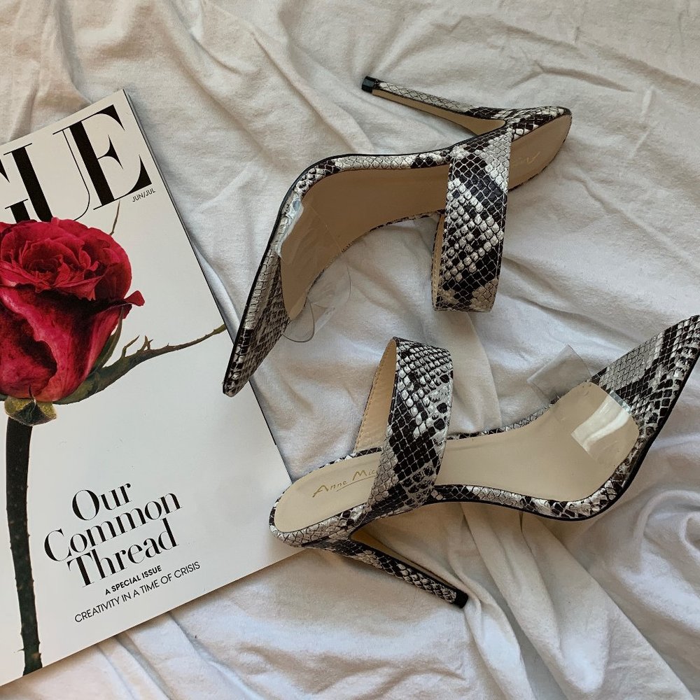 Snake Print High Heel Sandals - Black/White